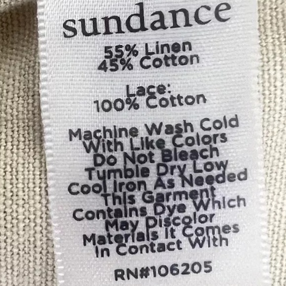 Sundance Organia Linen Cotton Blend Pants Women’s Sz 8  Sand Lace Roll Hem Boho - Picture 7 of 10